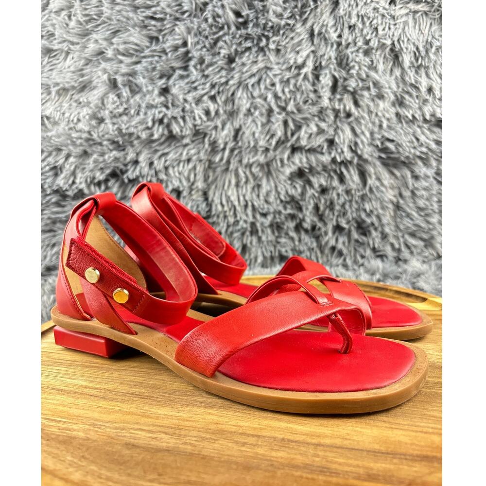 Franco Sarto Parker Thong Sandal Red Leather Ankle Strap Boho Women's Sz 7.5